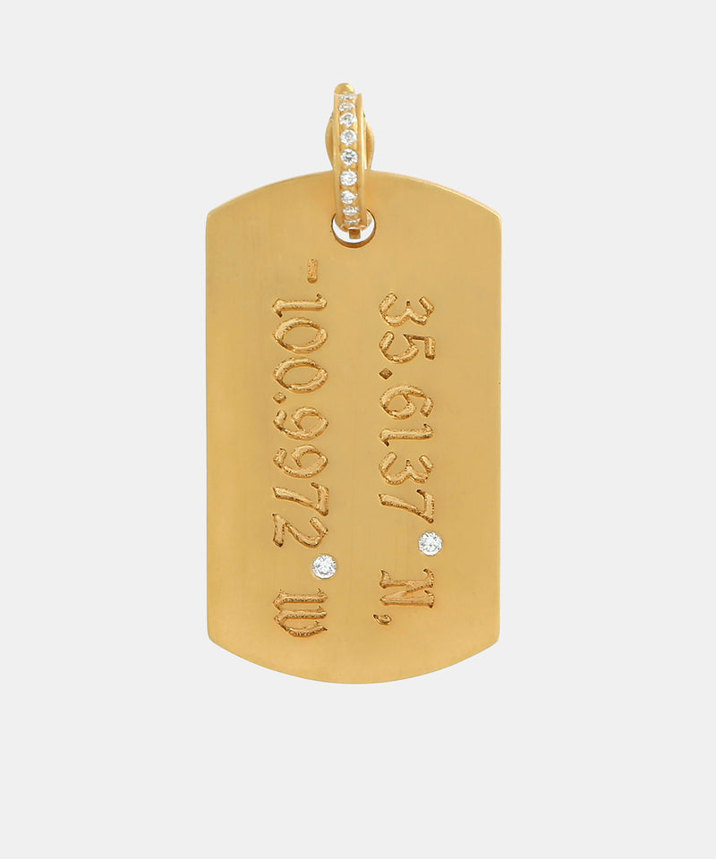 Gold Coordinates Dog Tag With Diamonds