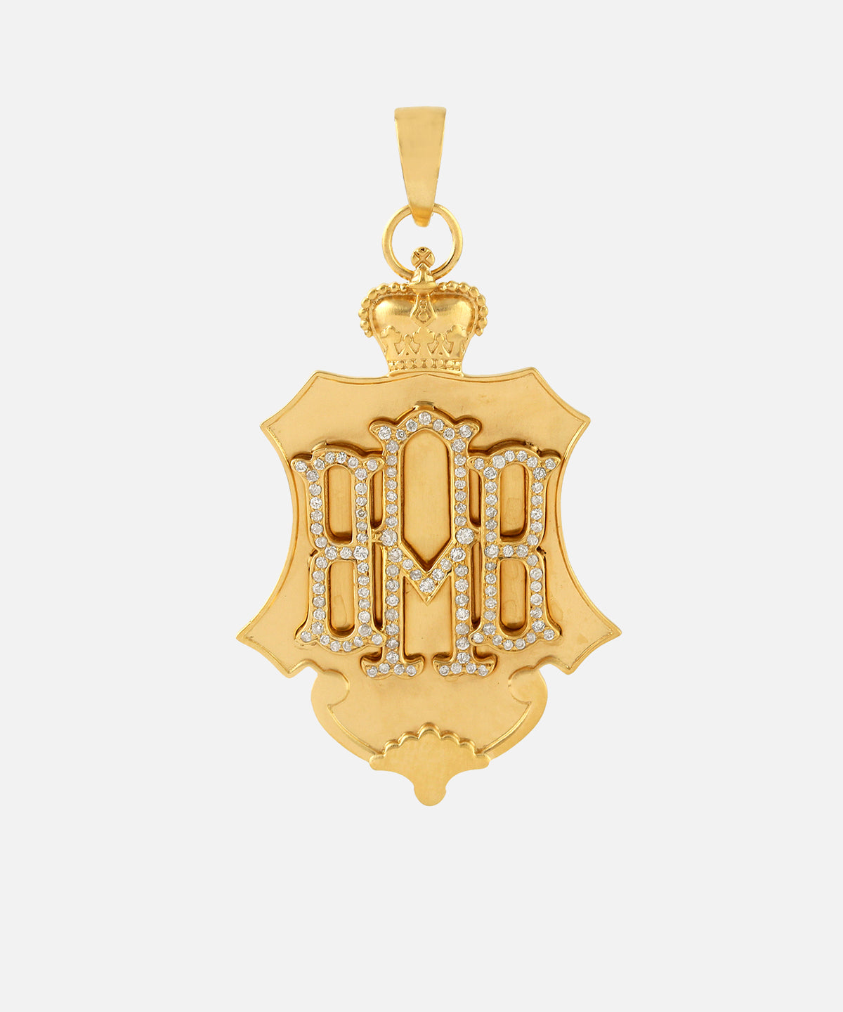 Gold Crown Shield Monogram Charm With Diamonds