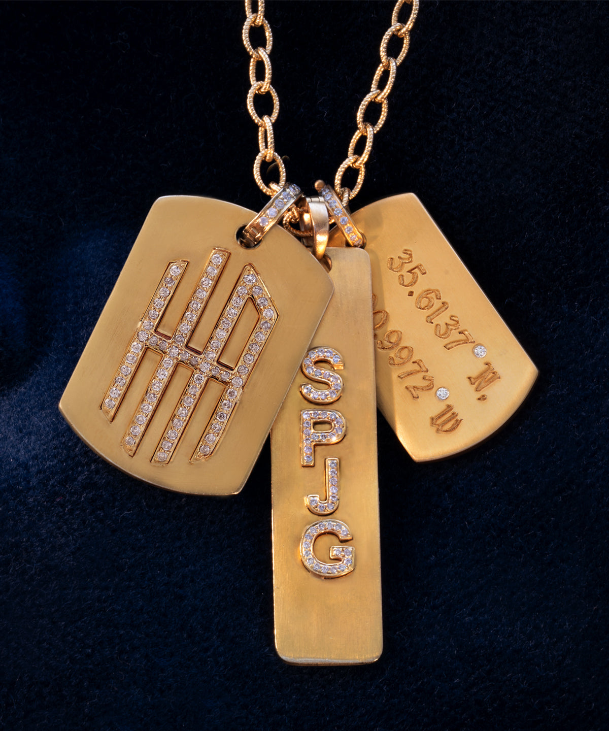 Gold Coordinates Dog Tag With Diamonds