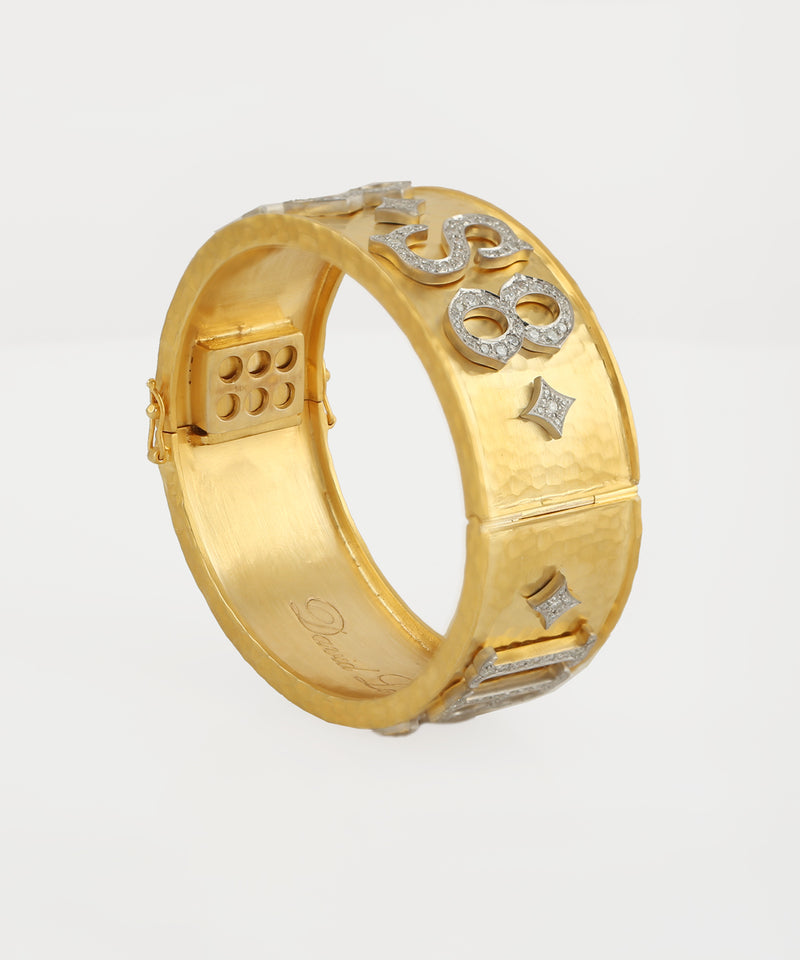 Gold Hand-Hammered Date Bangle With Diamonds