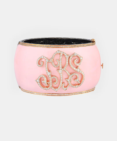 Rose Gold Monogram Bangle With Diamonds & Enamel