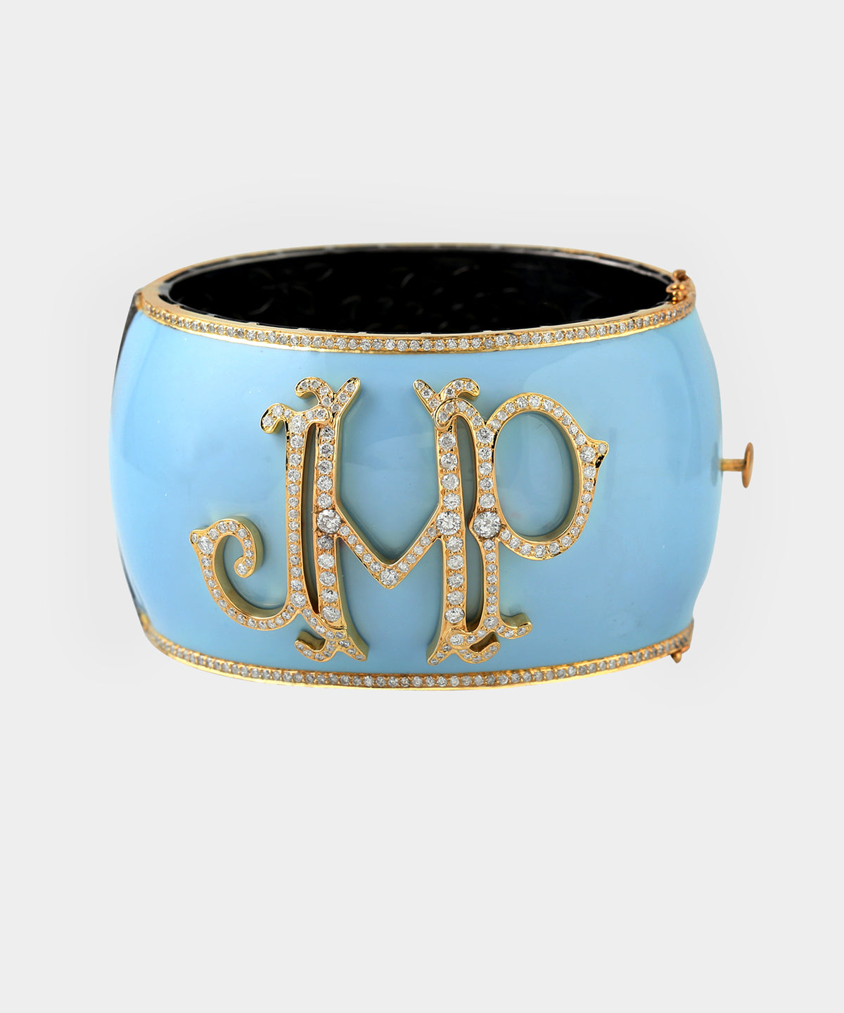 Gold Monogram Bangle With Diamonds & Enamel