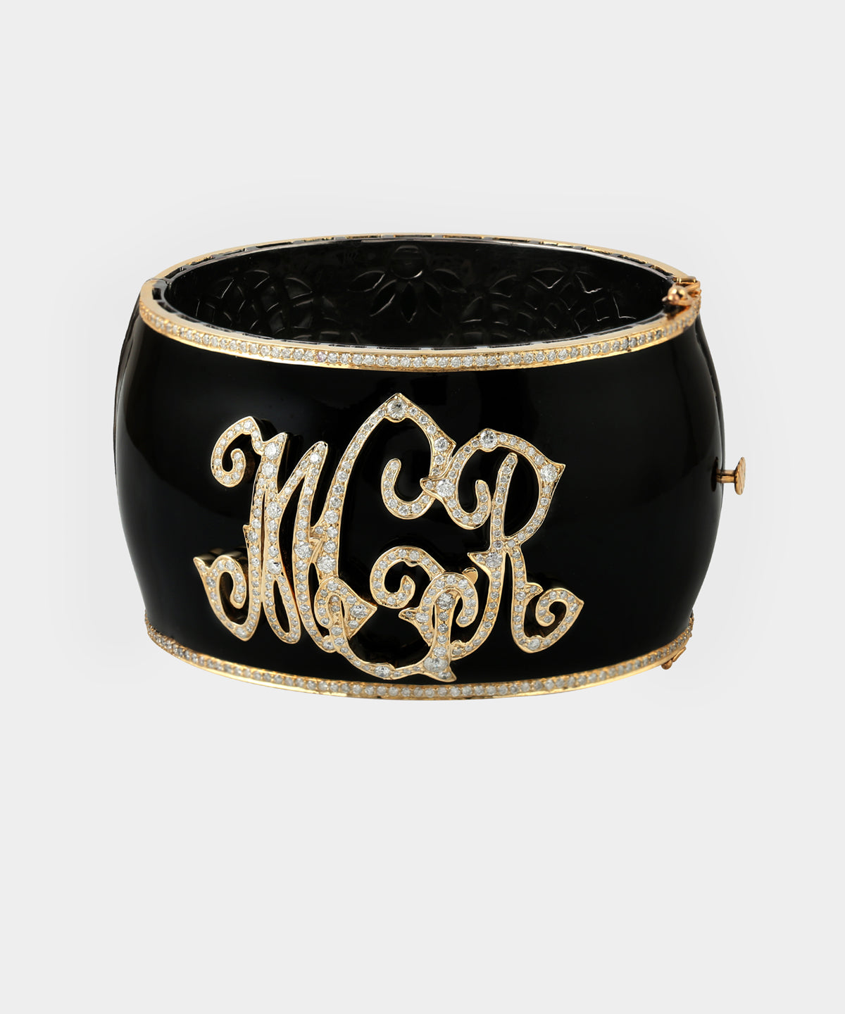 Gold Monogram Bangle With Diamonds & Enamel