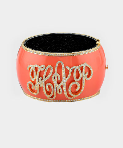 Gold Monogram Bangle With Diamonds & Enamel