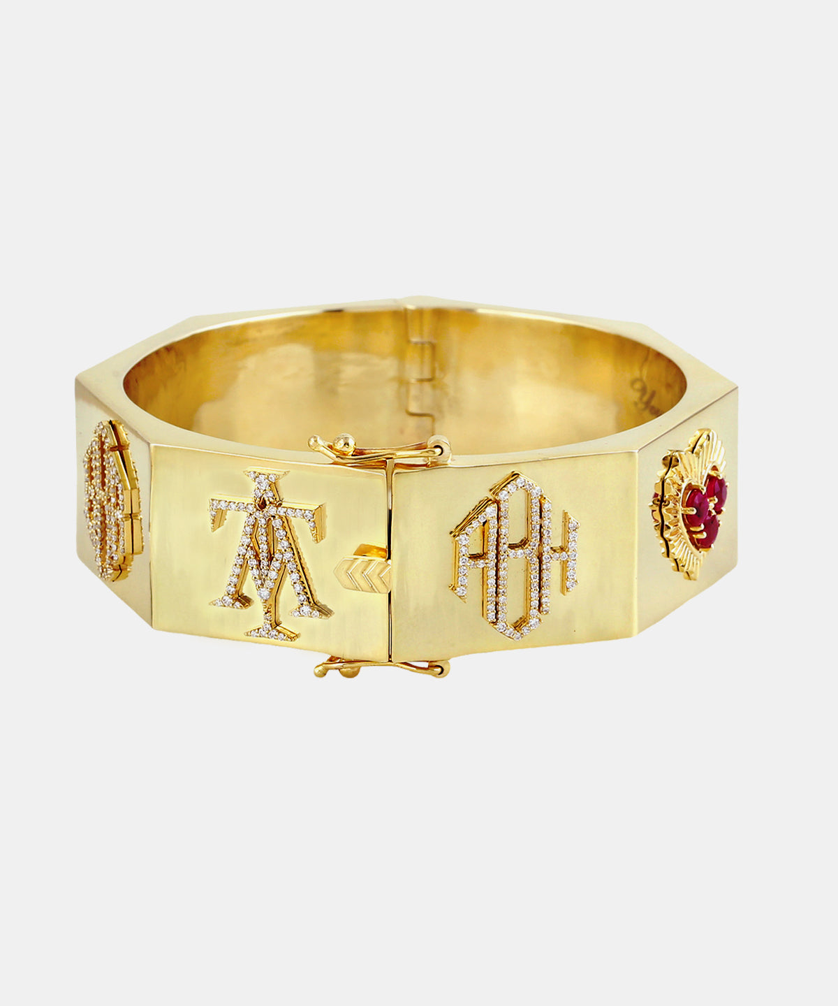 Gold Octagon Monogram Bangle With Diamonds