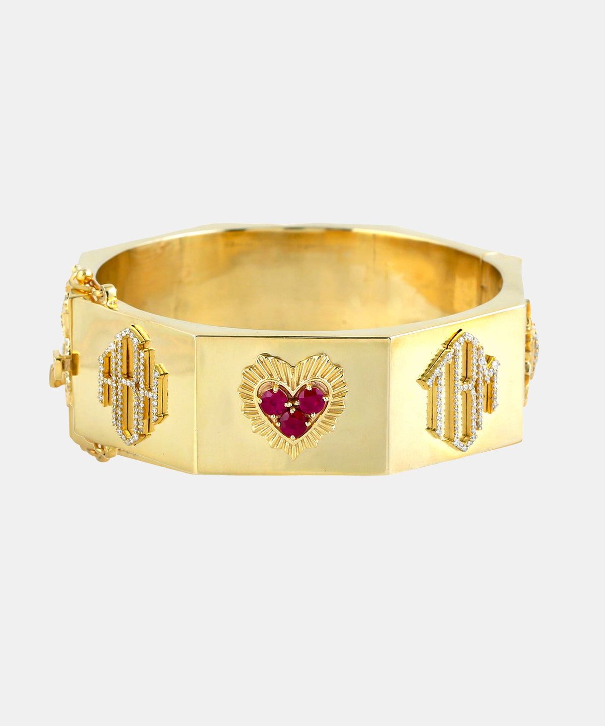 Gold Octagon Monogram Bangle With Diamonds