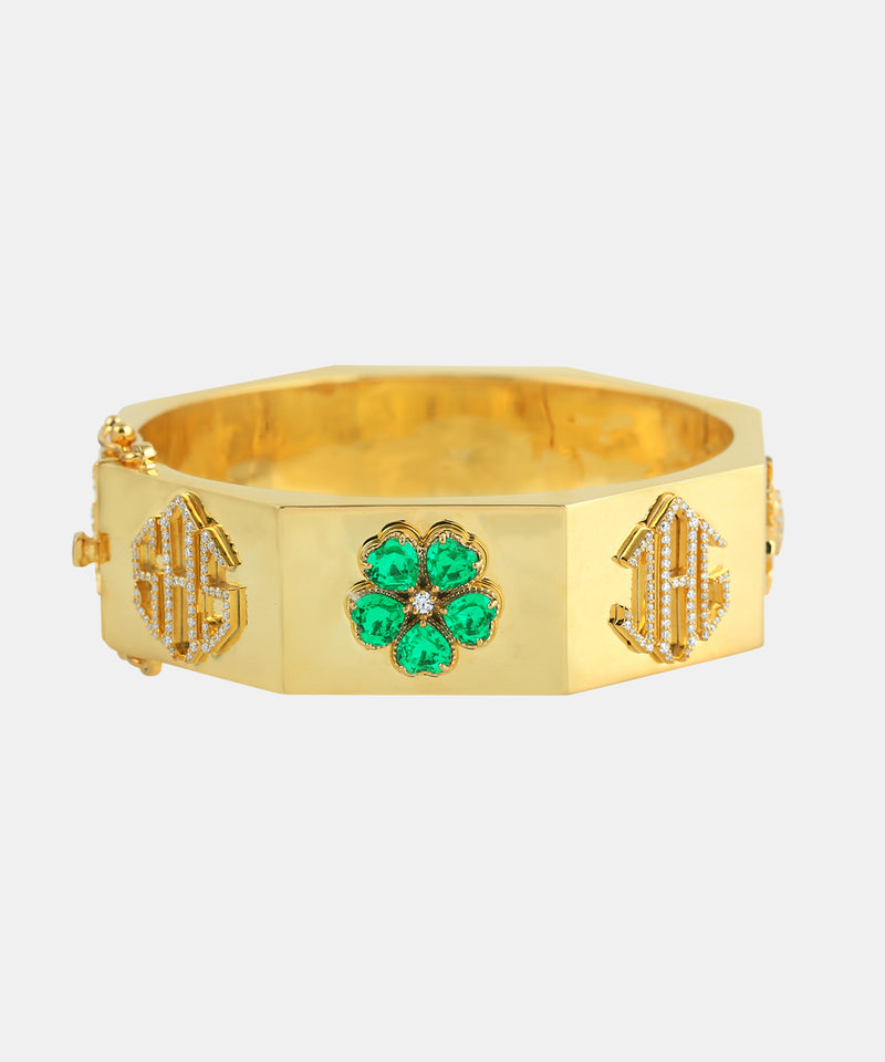 Gold Octagon Monogram Bangle With Diamonds