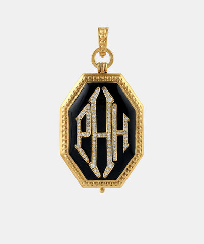 Gold Octagon Monogram Locket With Diamonds & Enamel