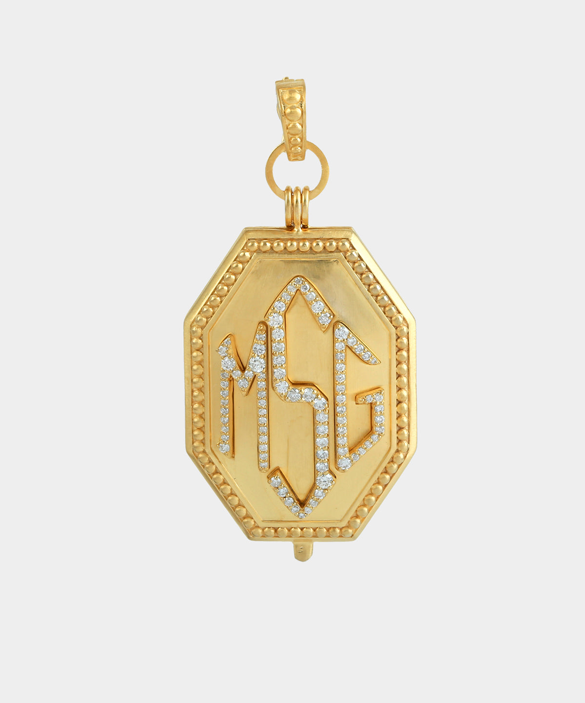 Gold Octagon Monogram Locket With Diamonds