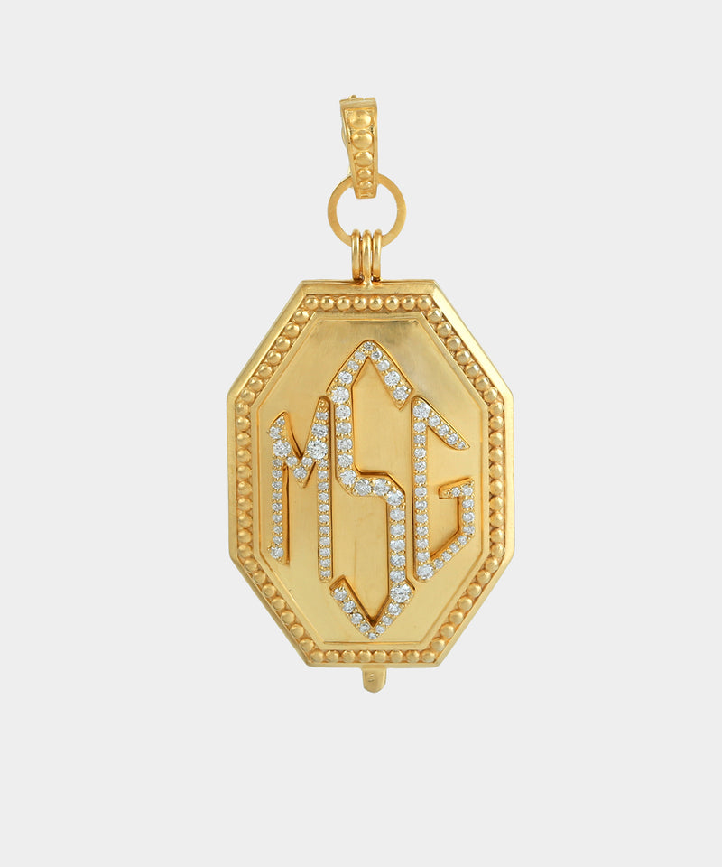 Gold Octagon Monogram Locket With Diamonds