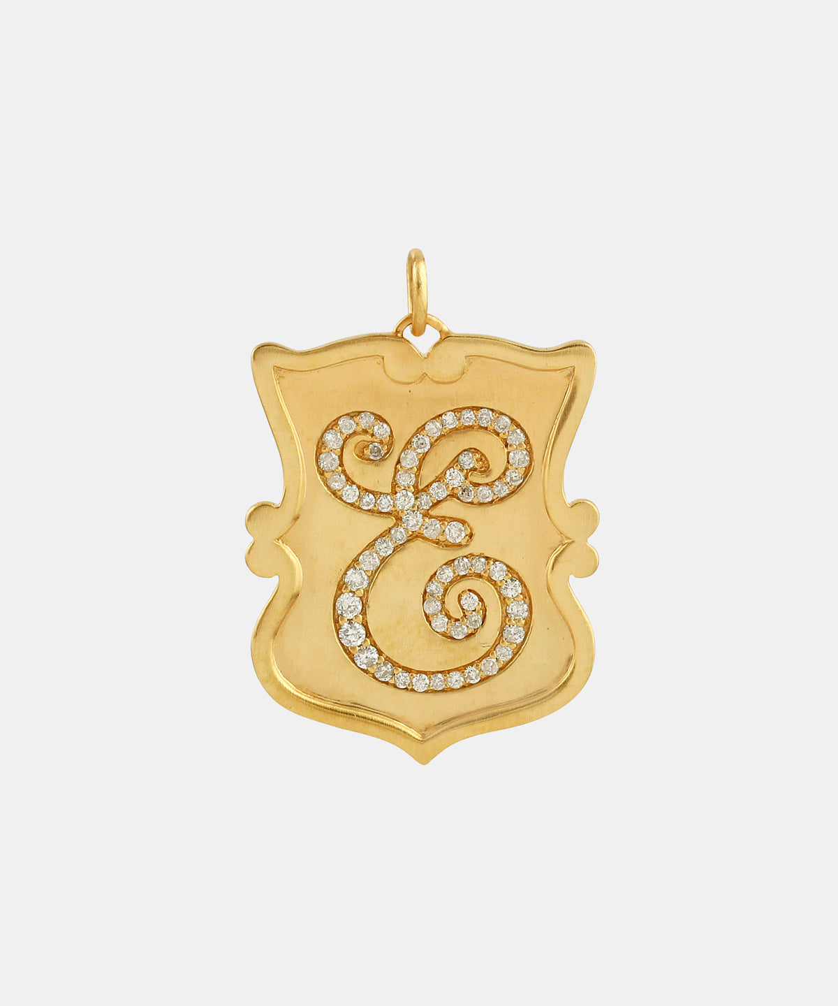 Gold Scroll Shield Monogram Charm With Diamonds