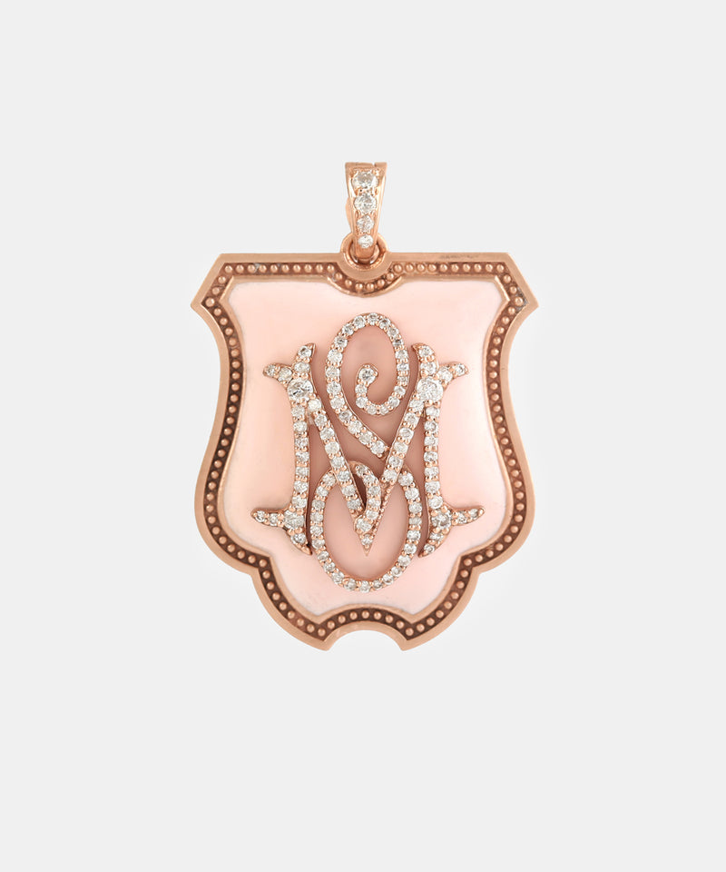 Gold Tudor Monogram Charm With Diamonds & Enamel