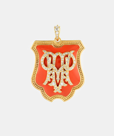 Gold Tudor Monogram Charm With Diamonds & Enamel