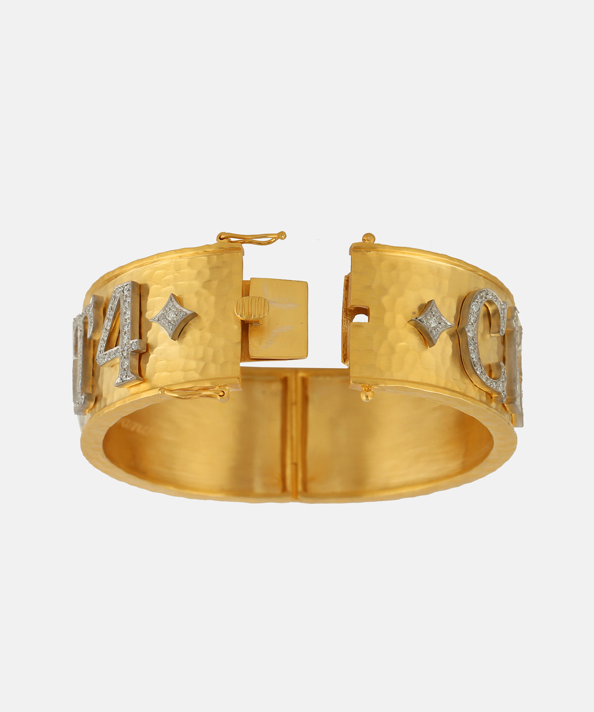 Gold Hand-Hammered Date Bangle With Diamonds