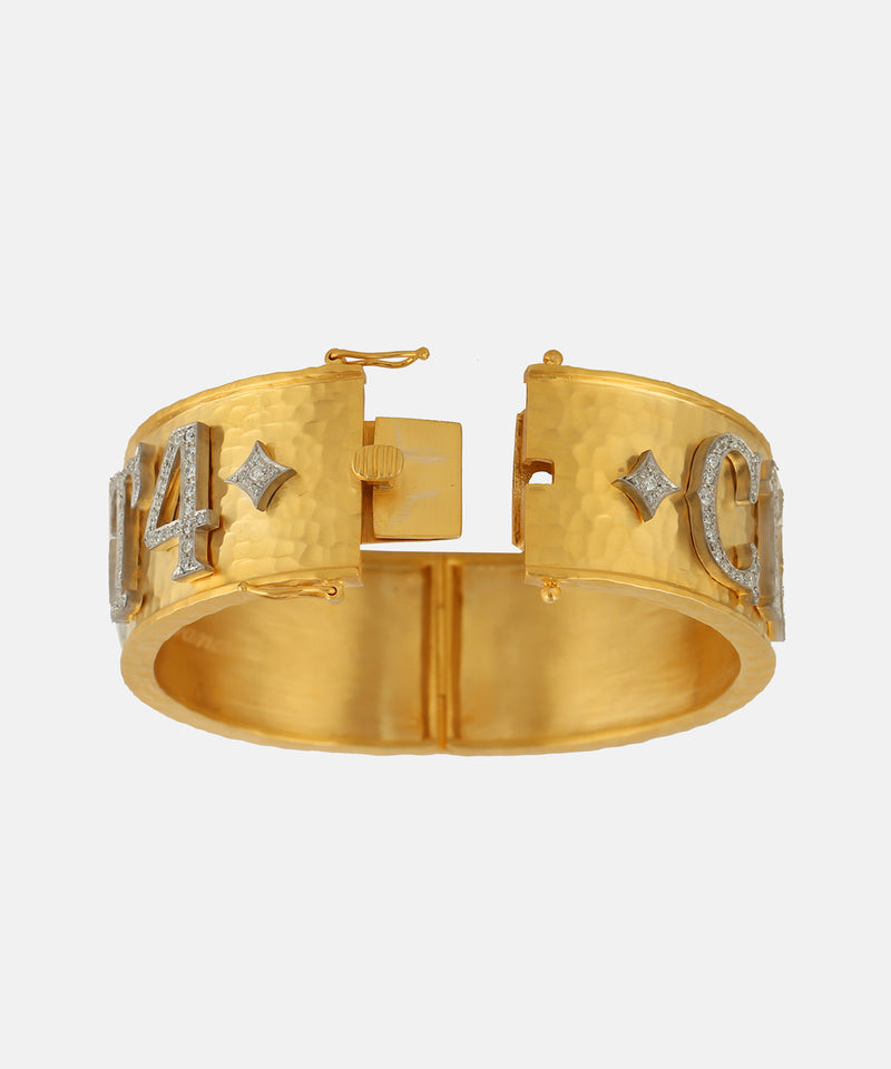 Gold Hand-Hammered Date Bangle With Diamonds