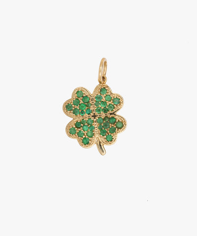 Gold Dublin Clover Charm With Emeralds
