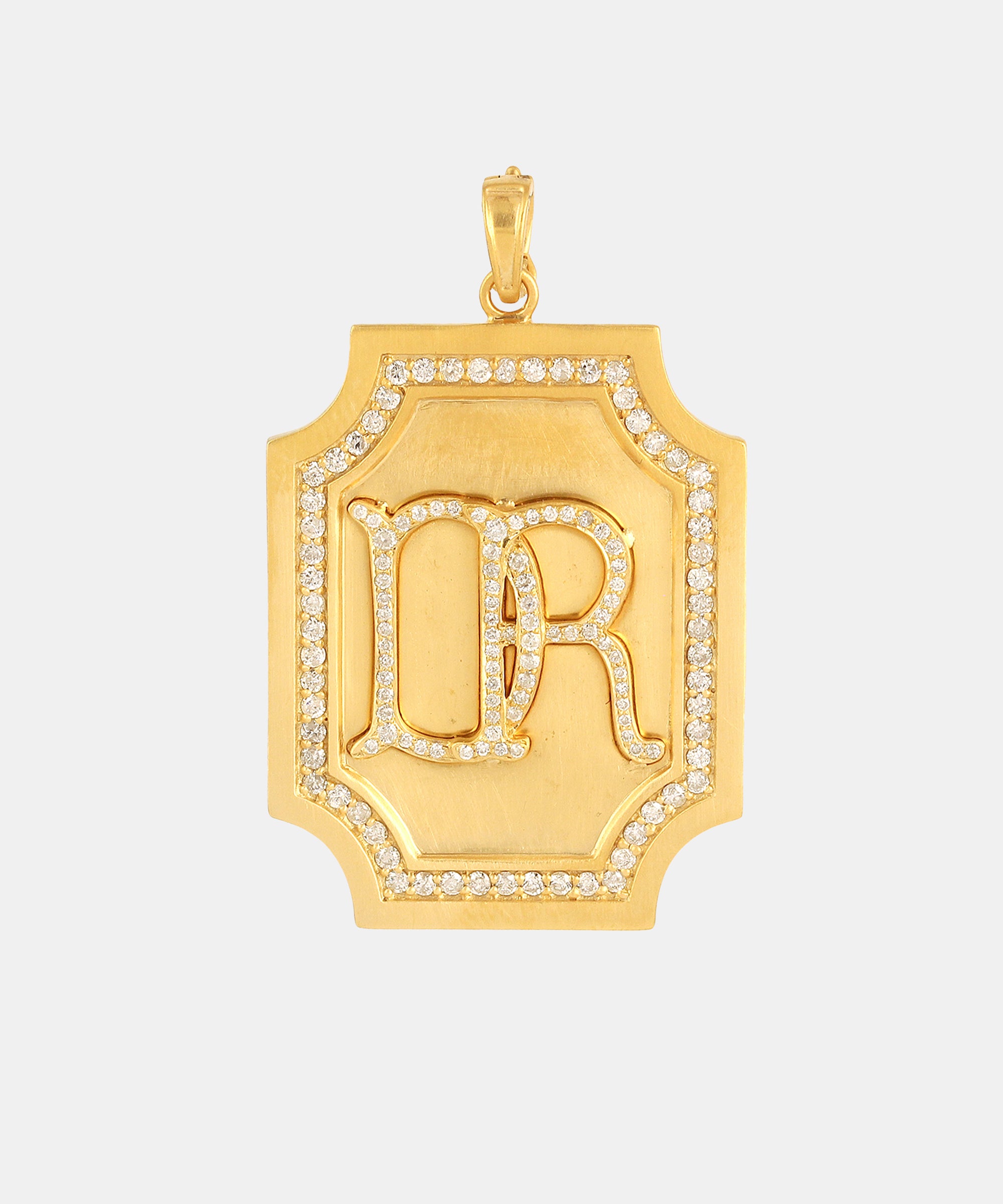 Gold Cropped Monogram Charm With Diamonds