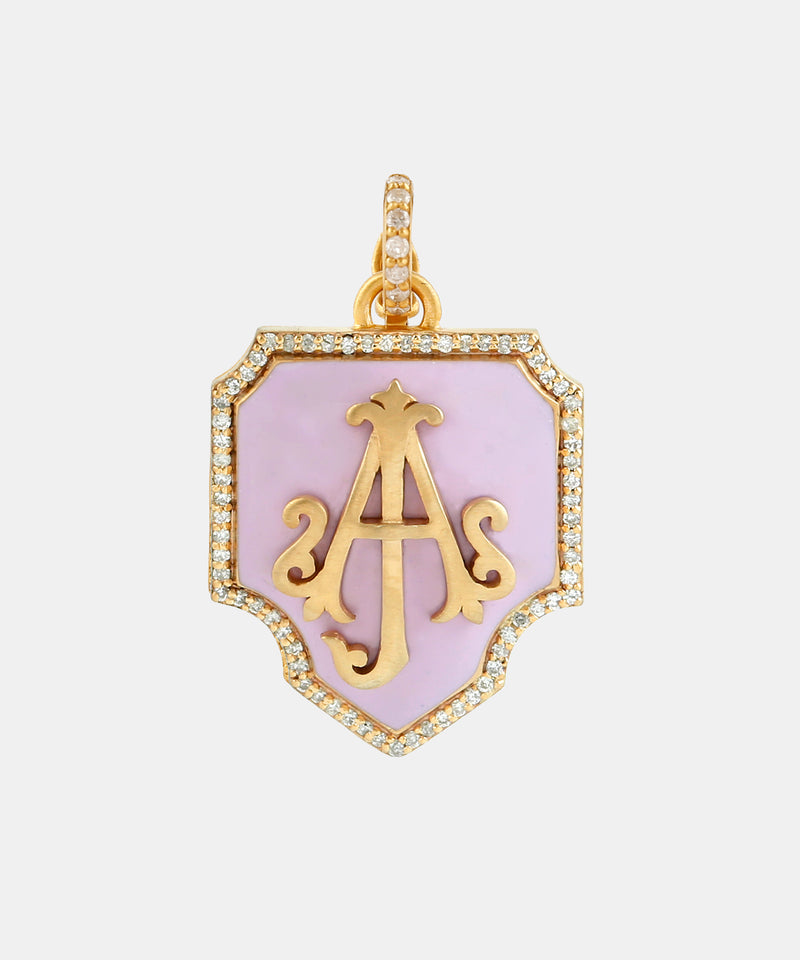 Gold Gothic Monogram Charm With Diamonds & Enamel