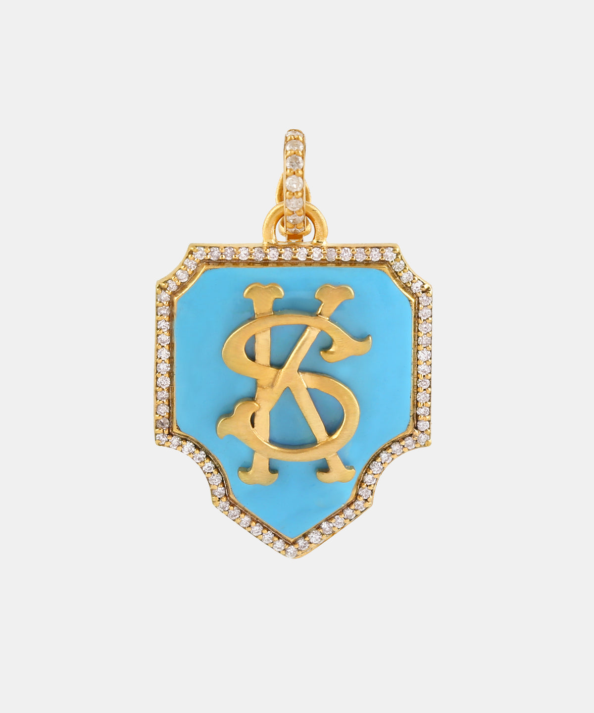 Gold Gothic Monogram Charm With Diamonds & Enamel