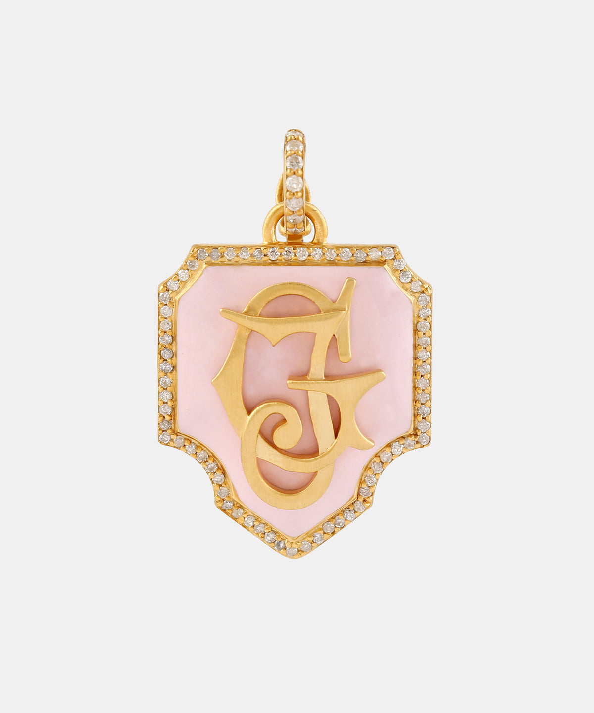 Gold Gothic Monogram Charm With Diamonds & Enamel