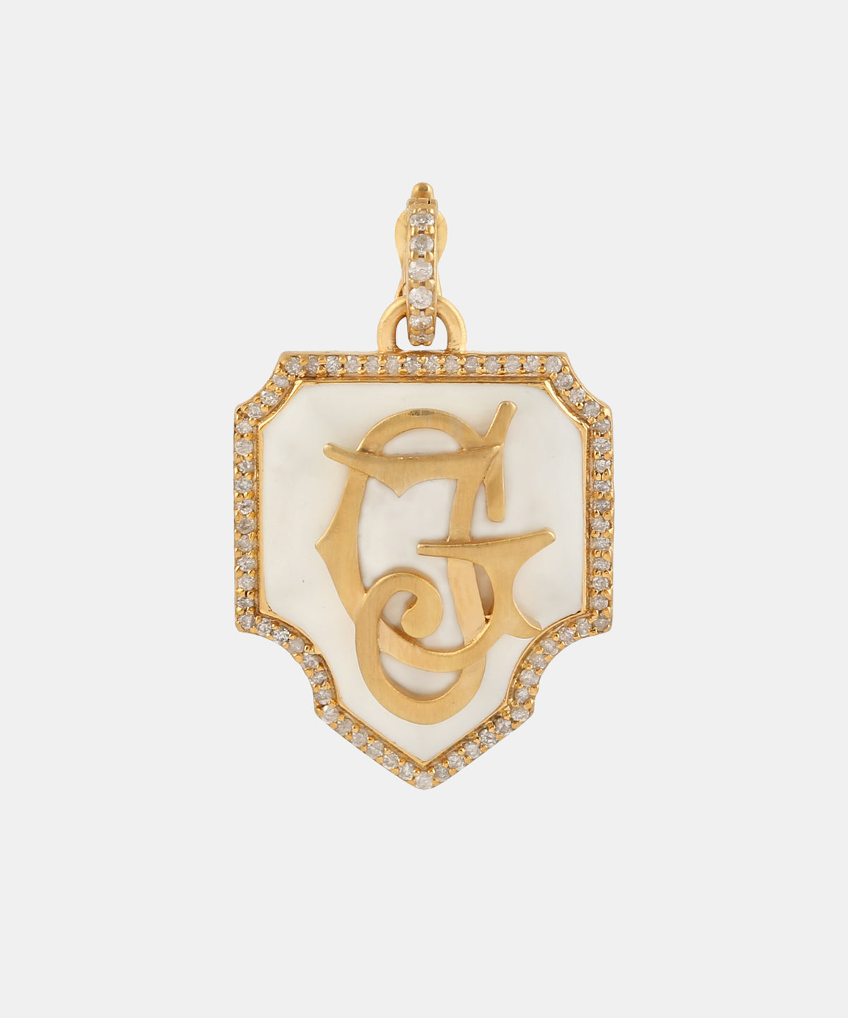 Gold Gothic Monogram Charm With Diamonds & Enamel