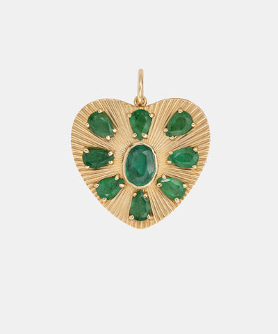 Gold Jewel Heart Charm With Emeralds