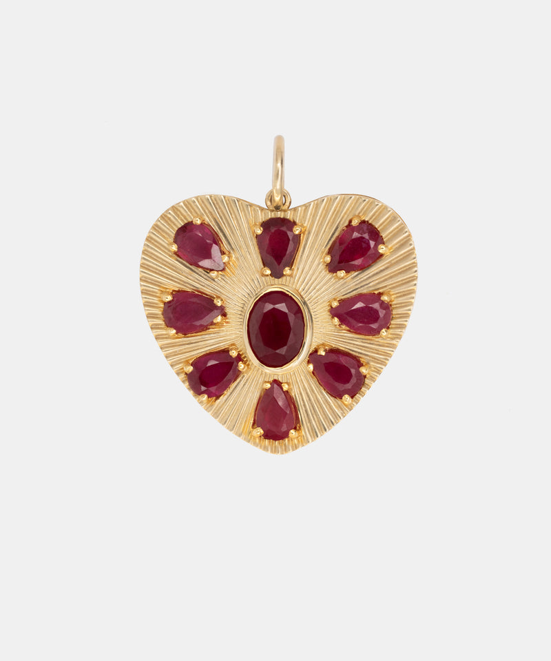 Gold Jewel Heart Charm With Rubies