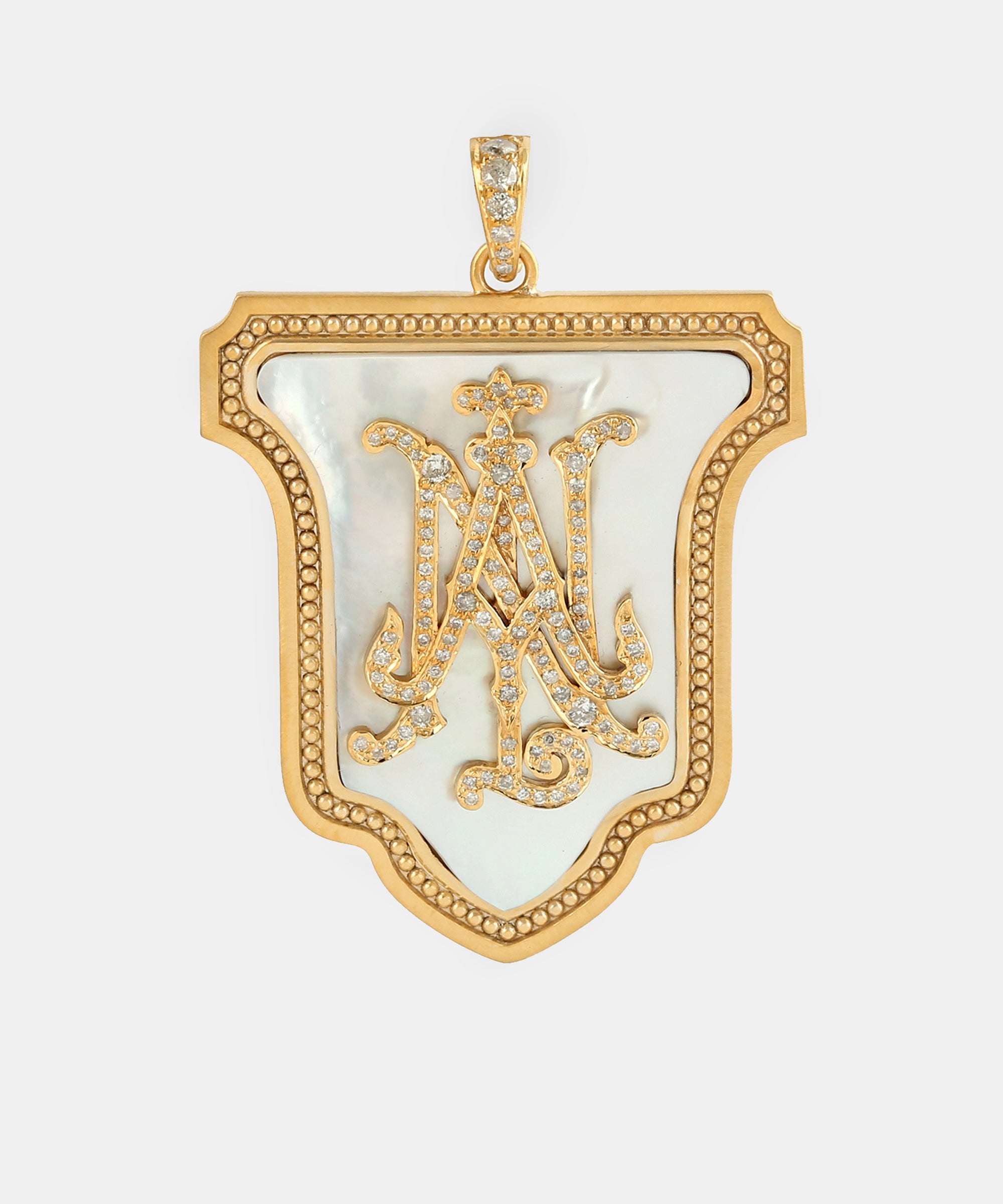 Gold Lancet Monogram Charm With Diamonds & Mother-of-Pearl