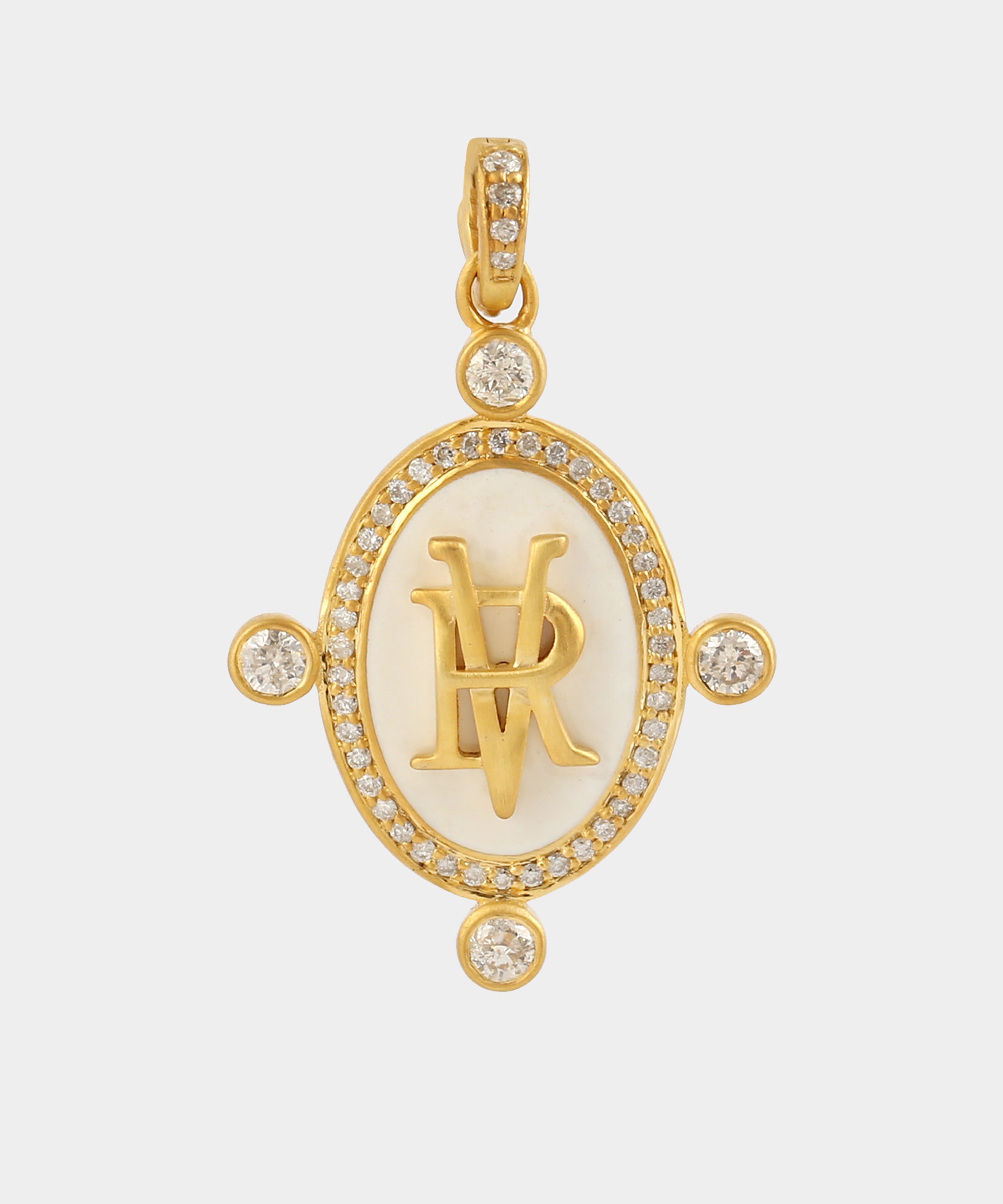 Gold Monogram Charm With Round Diamonds & Enamel