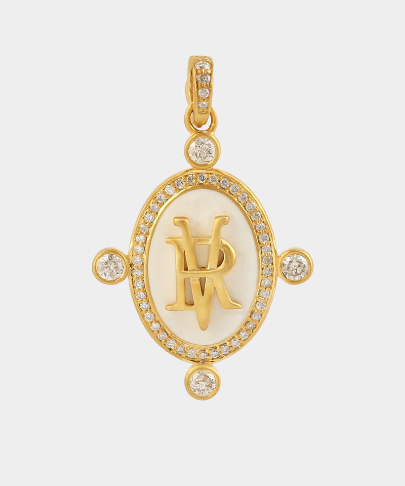 Gold Monogram Charm With Round Diamonds & Enamel
