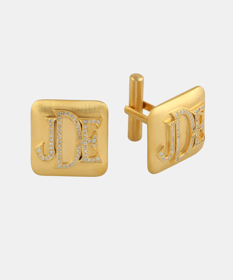 Gold Monogram Cufflinks With Diamonds