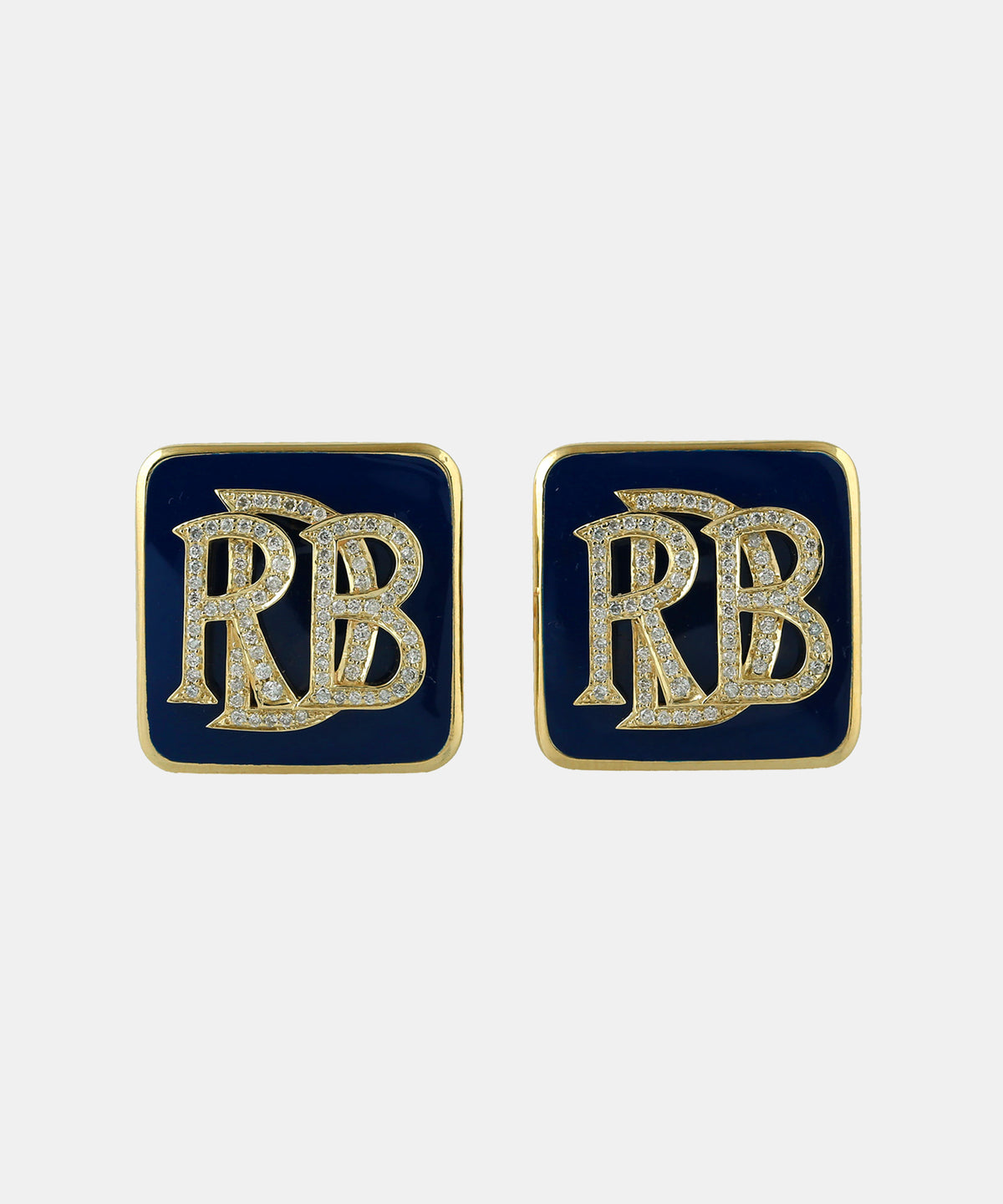 Gold Monogram Cufflinks With Diamonds & Enamel