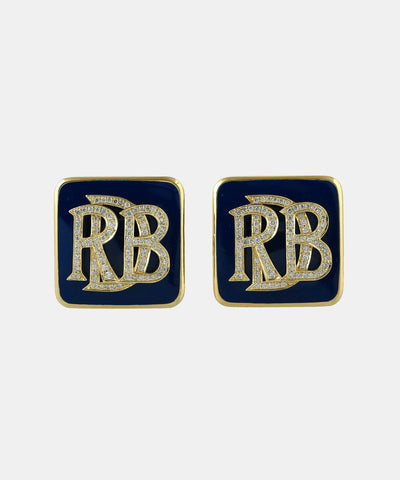 Gold Monogram Cufflinks With Diamonds & Enamel