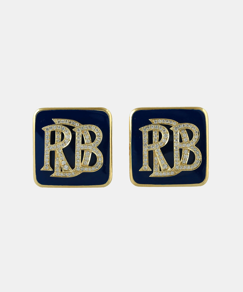 Gold Monogram Cufflinks With Diamonds & Enamel