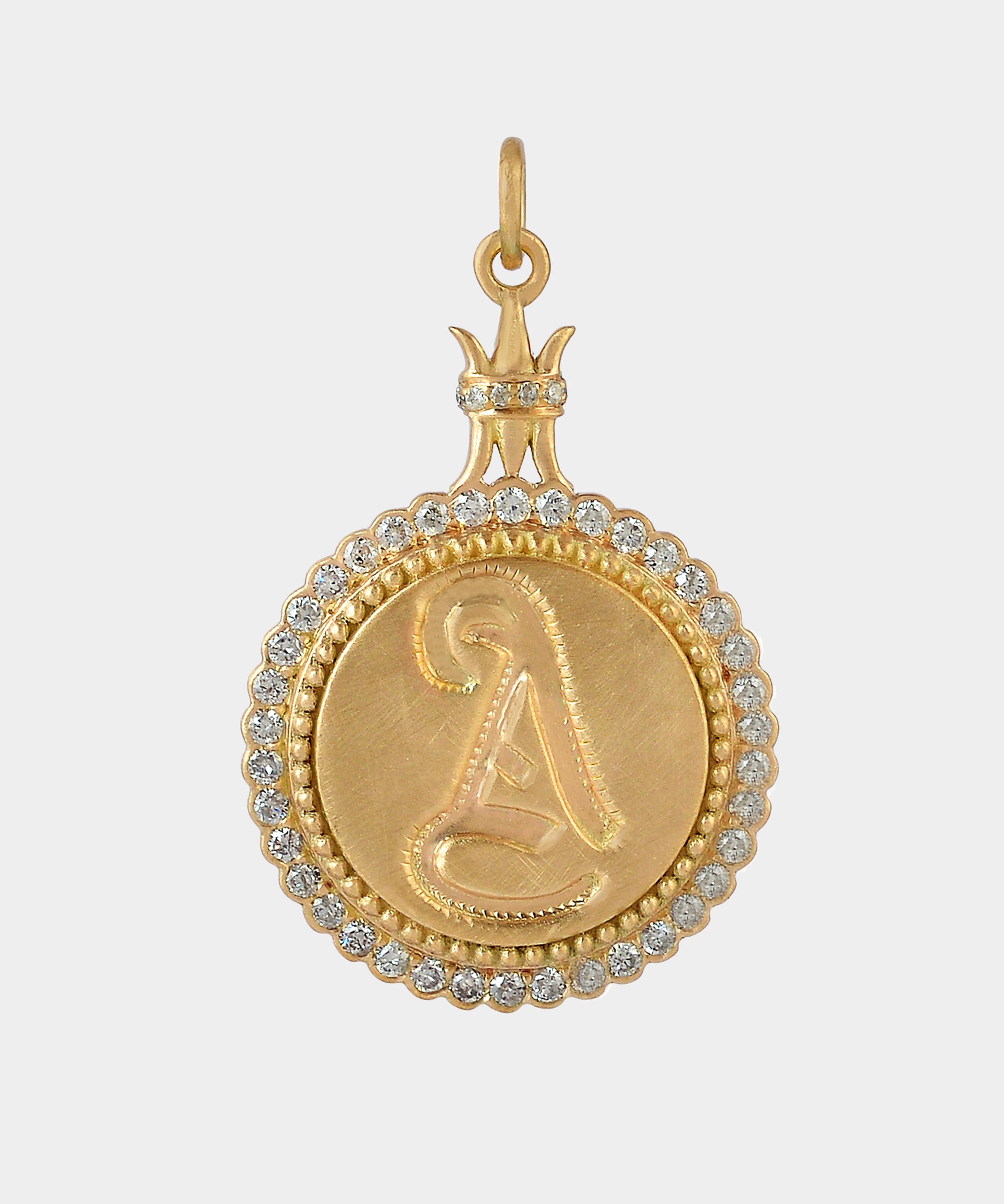Gold Pointed Crown Monogram Charm With Diamonds