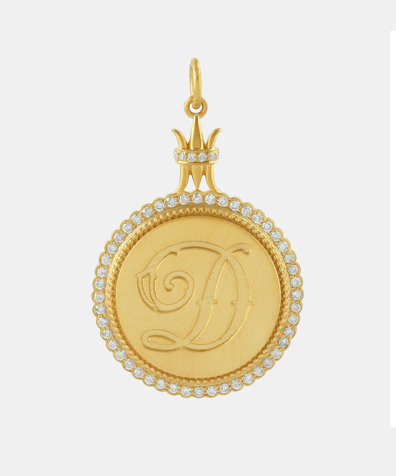 Gold Pointed Crown Monogram Charm With Diamonds