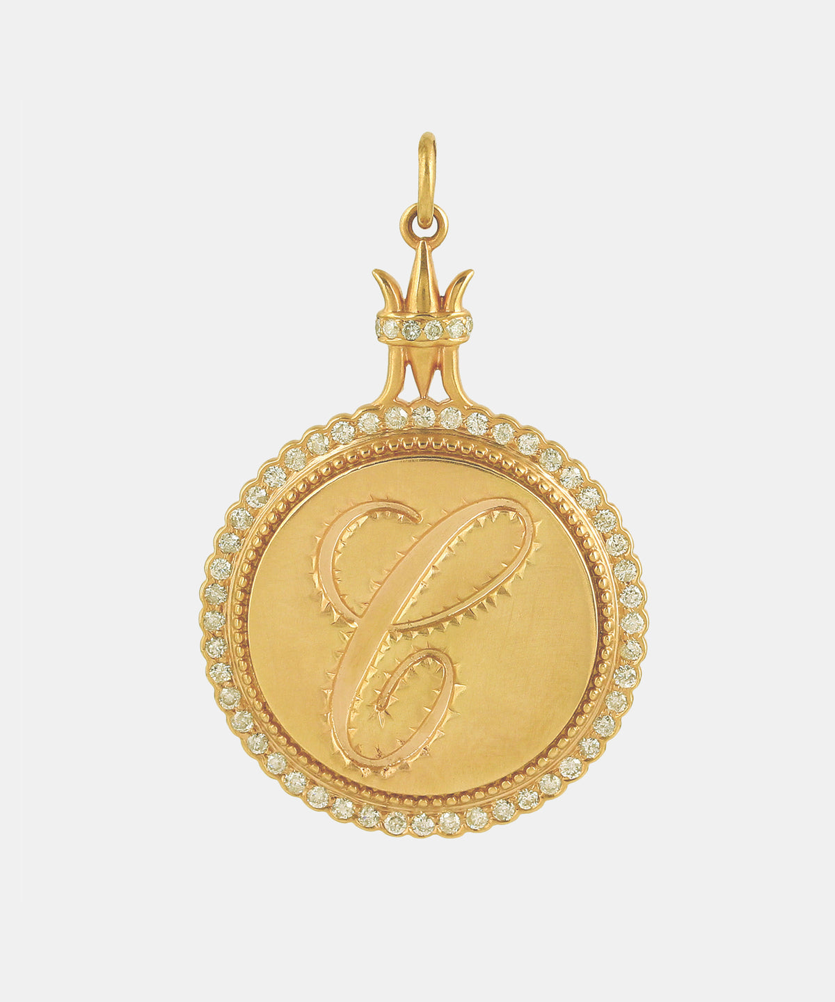 Gold Pointed Crown Monogram Charm With Diamonds