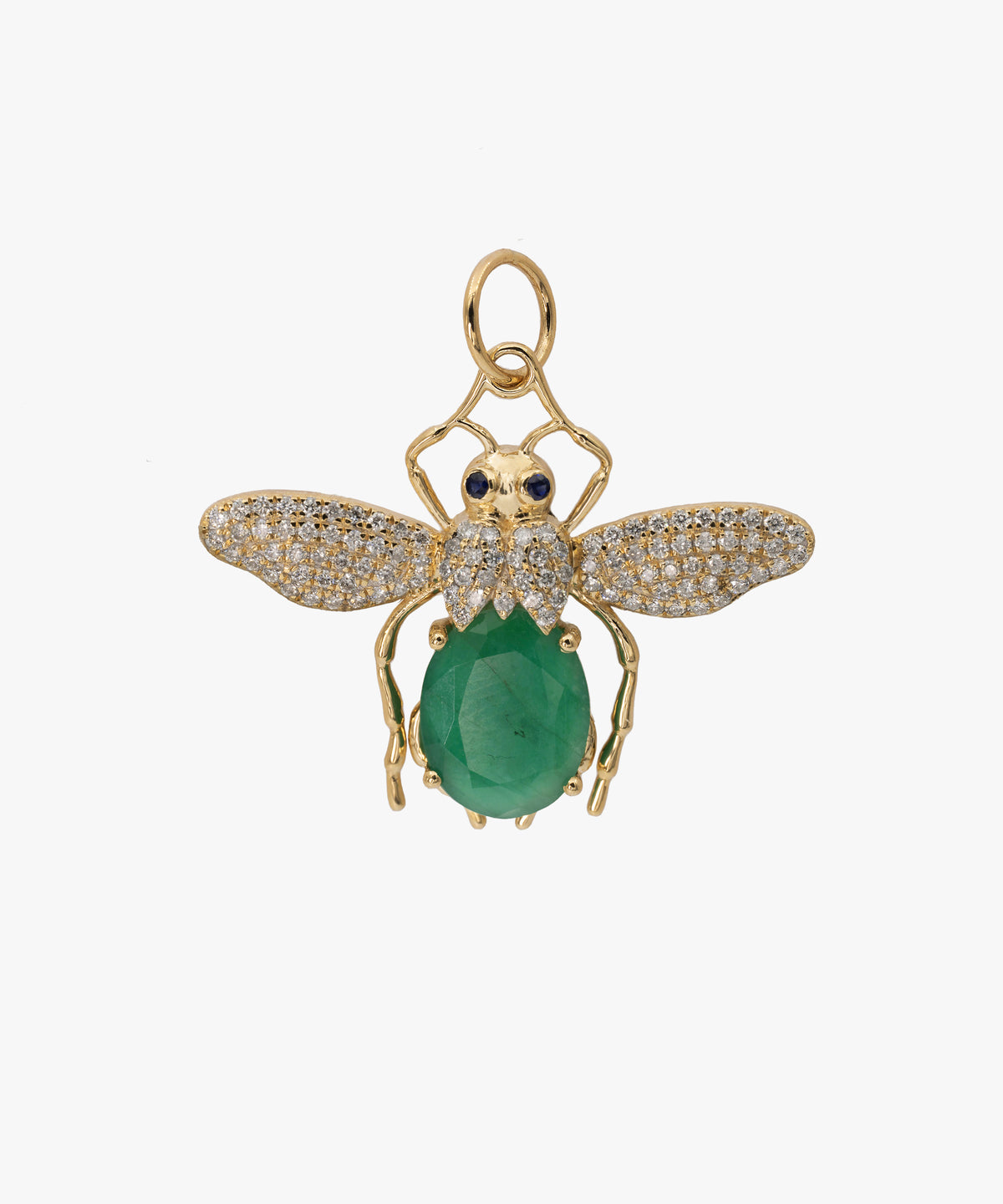 Gold Queen Bee Charm With Sapphires, Diamonds & Emerald