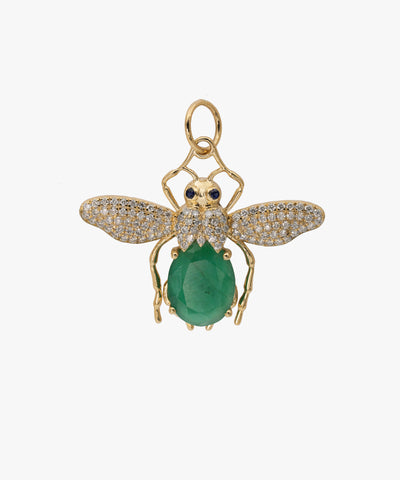 Gold Queen Bee Charm With Sapphires, Diamonds & Emerald