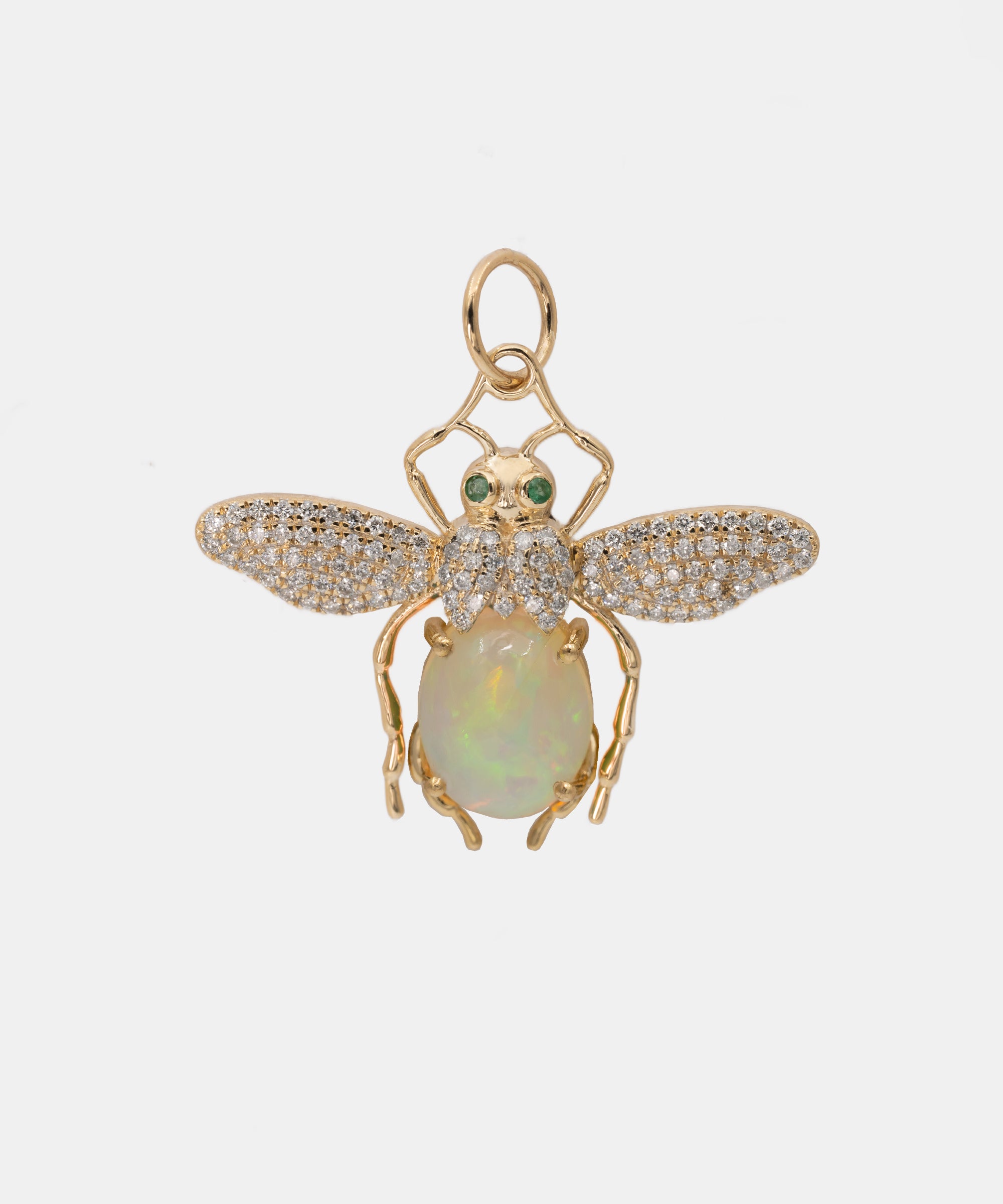 Gold Queen Bee Charm With Emeralds, Diamonds & Opal