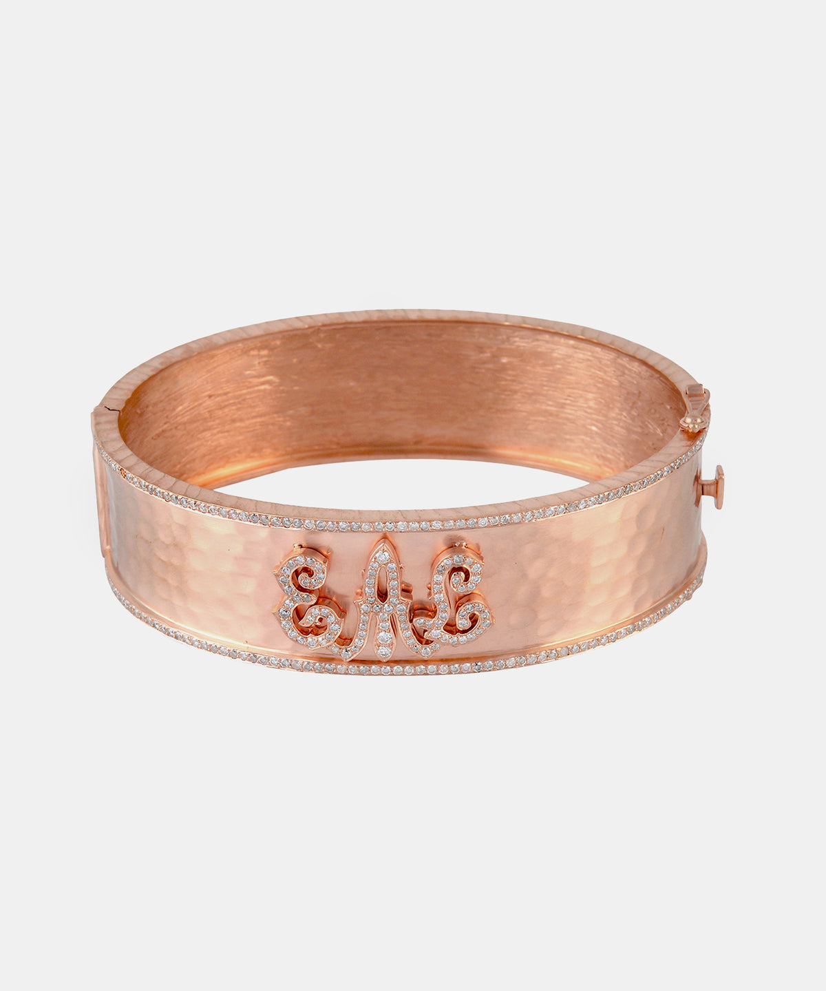 Rose Gold Signature Hand-Hammered Date Bangle With Diamonds
