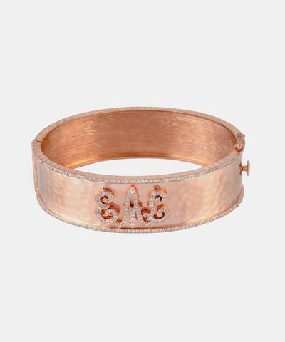 Rose Gold Signature Hand-Hammered Date Bangle With Diamonds