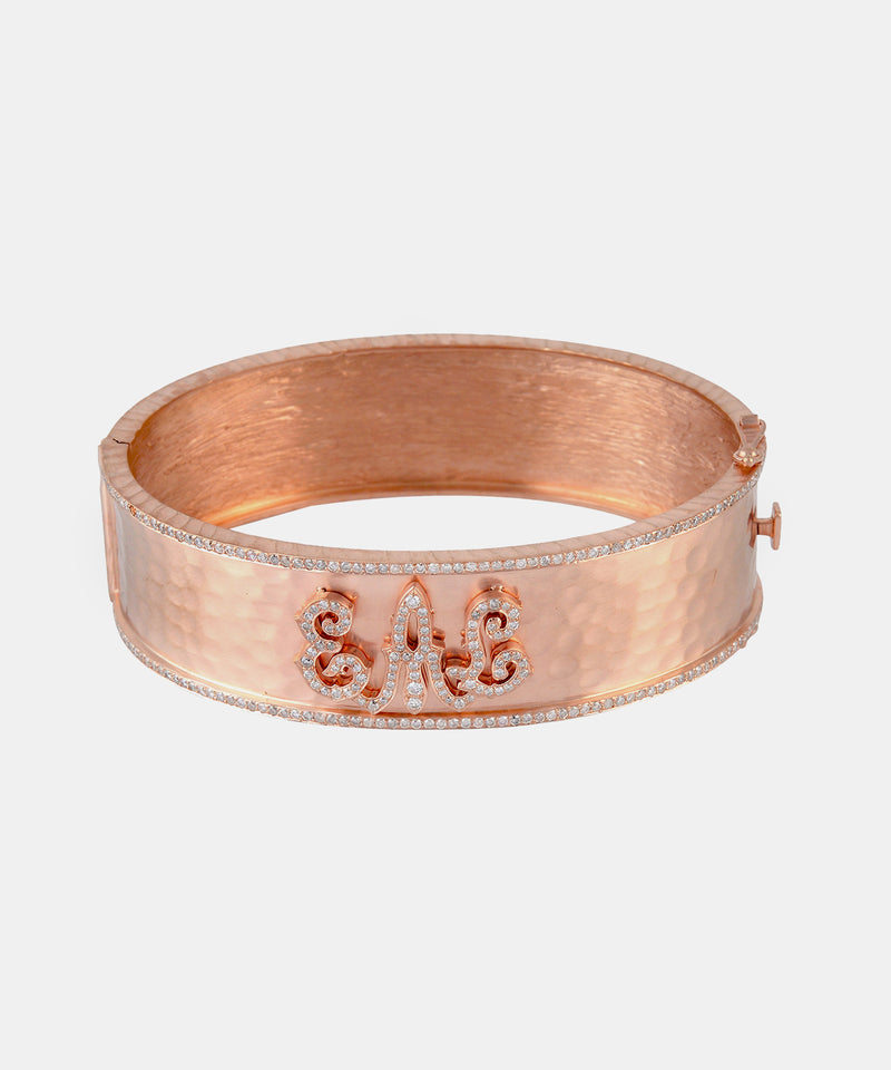 Rose Gold Signature Hand-Hammered Date Bangle With Diamonds