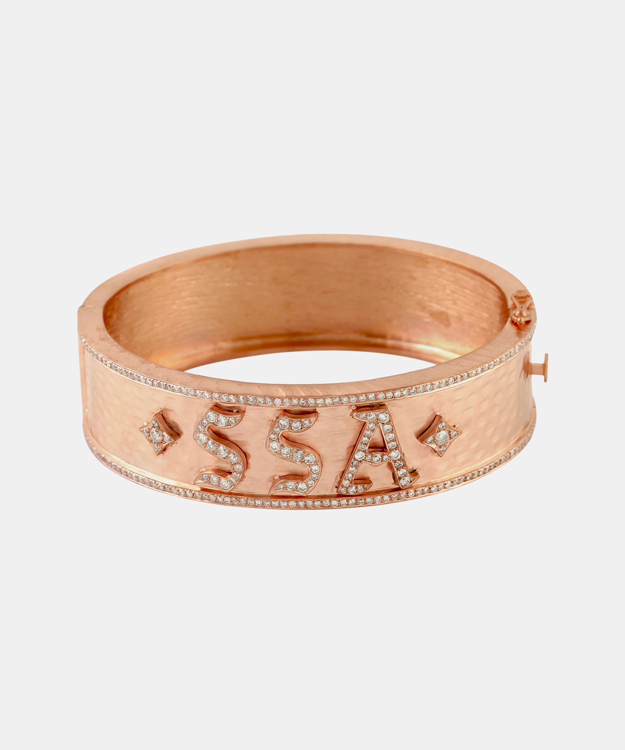 Rose Gold Signature Hand-Hammered Date Bangle With Diamonds