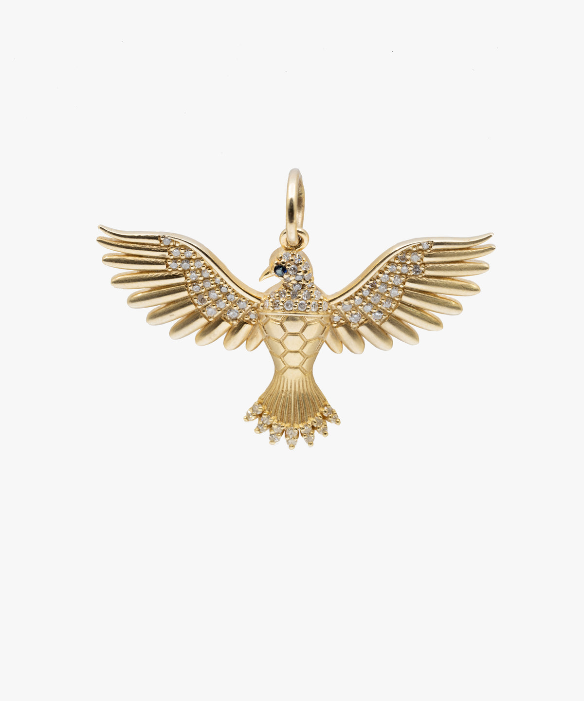 Gold "Soar High" Charm With Diamonds & Sapphire