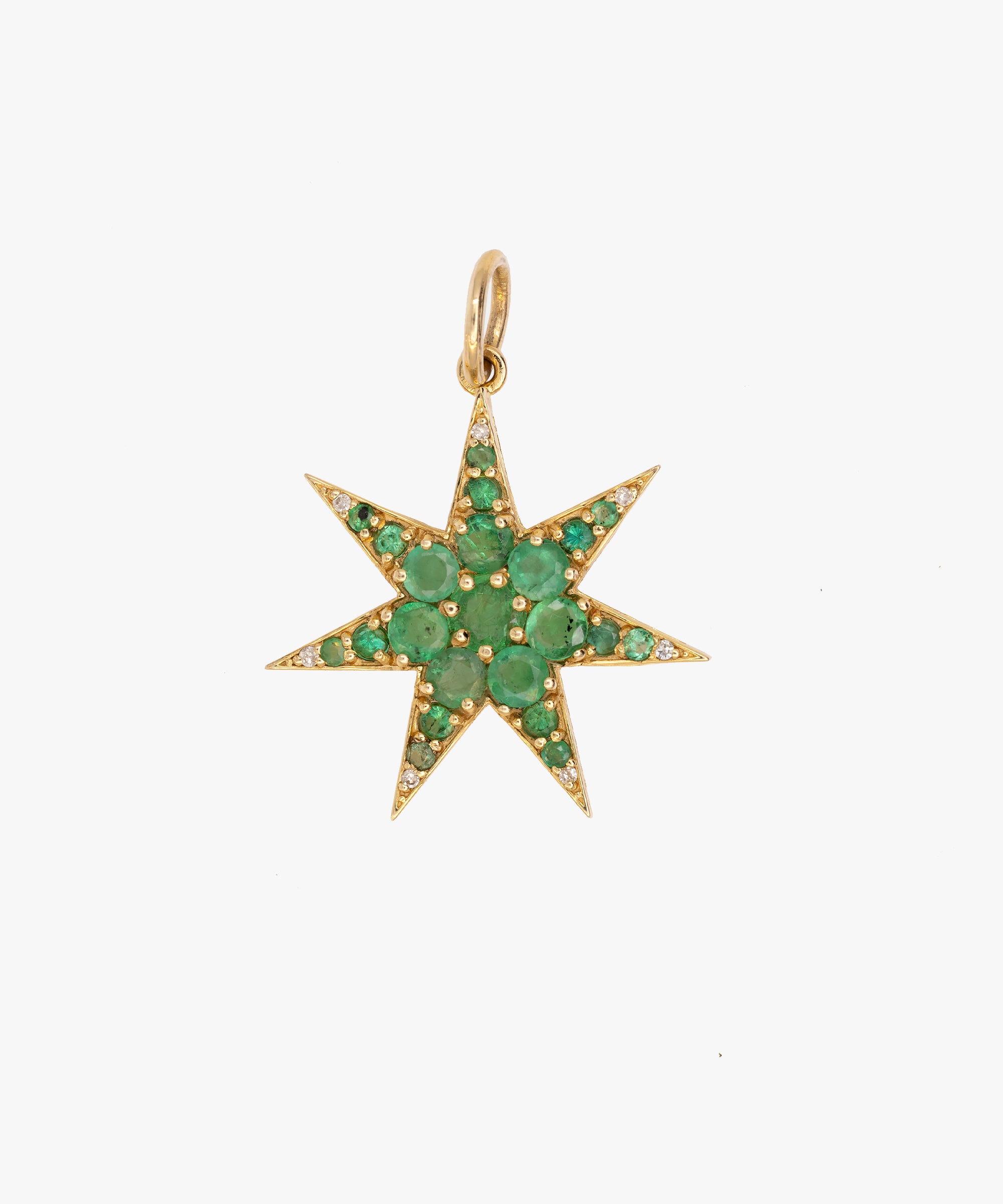 Gold Starburst Charm With Emeralds & Diamonds