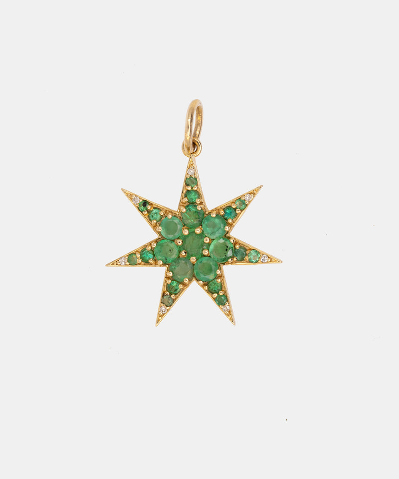 Gold Starburst Charm With Emeralds & Diamonds