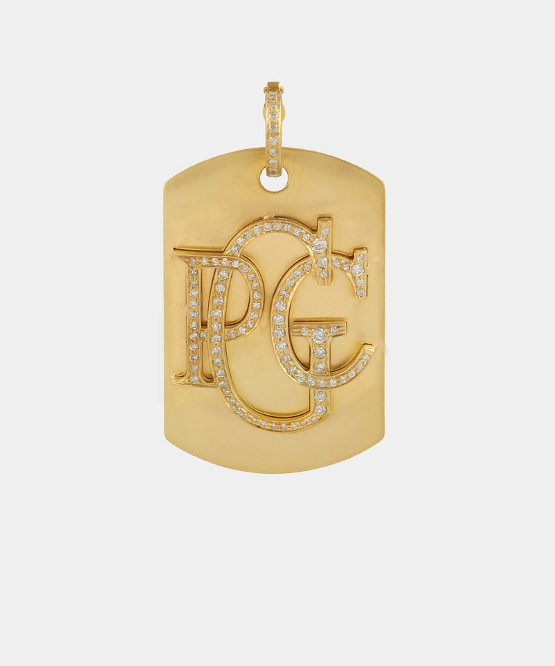 Gold Three-Quarter Dog Tag With Diamonds