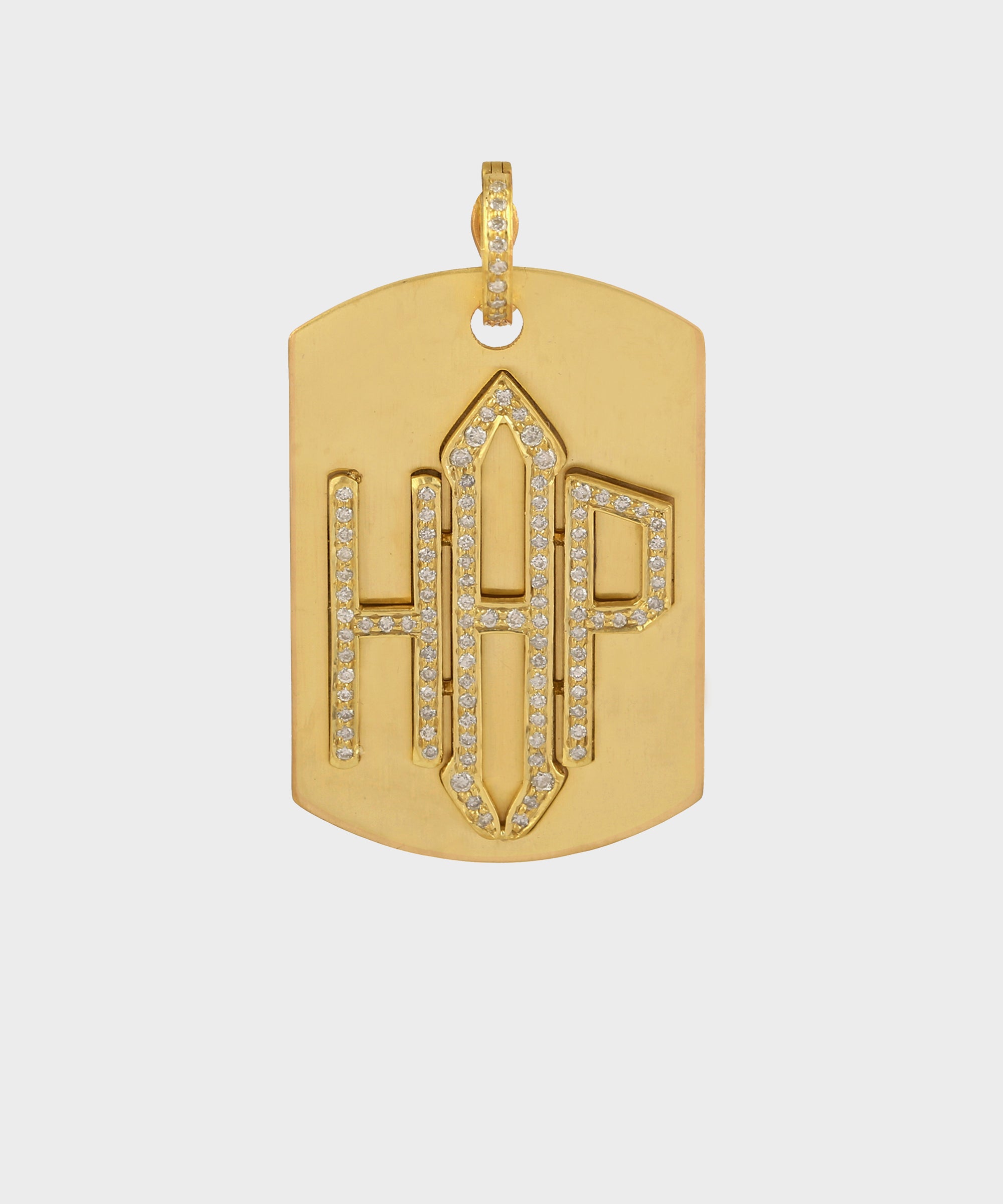 Gold Three-Quarter Dog Tag With Diamonds