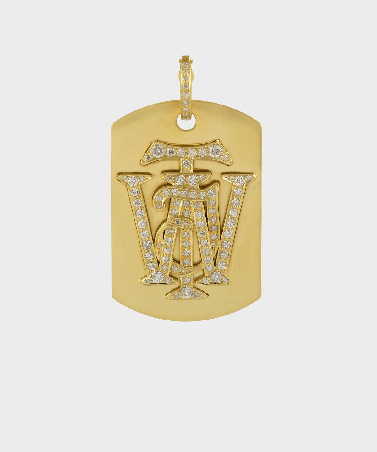 Gold Three-Quarter Dog Tag With Diamonds
